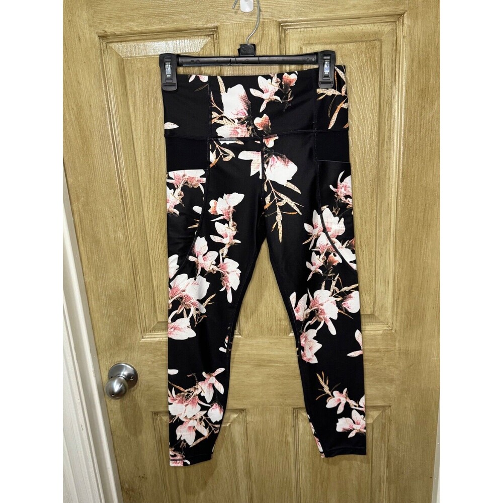 Athleta leggings S Salutation Stash Pocket Floral Magnolia Tight Black